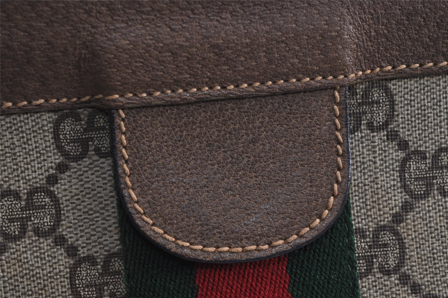 Authentic GUCCI Web Sherry Line Clutch Hand Bag GG PVC Leather Brown Junk 2444J