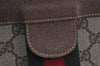 Authentic GUCCI Web Sherry Line Clutch Hand Bag GG PVC Leather Brown Junk 2444J