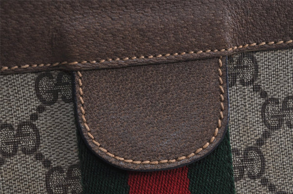 Authentic GUCCI Web Sherry Line Clutch Hand Bag GG PVC Leather Brown Junk 2444J