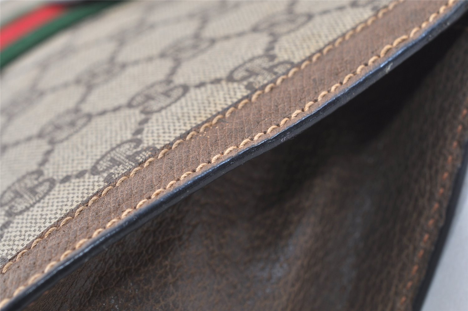 Authentic GUCCI Web Sherry Line Clutch Hand Bag GG PVC Leather Brown Junk 2444J
