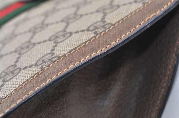 Authentic GUCCI Web Sherry Line Clutch Hand Bag GG PVC Leather Brown Junk 2444J