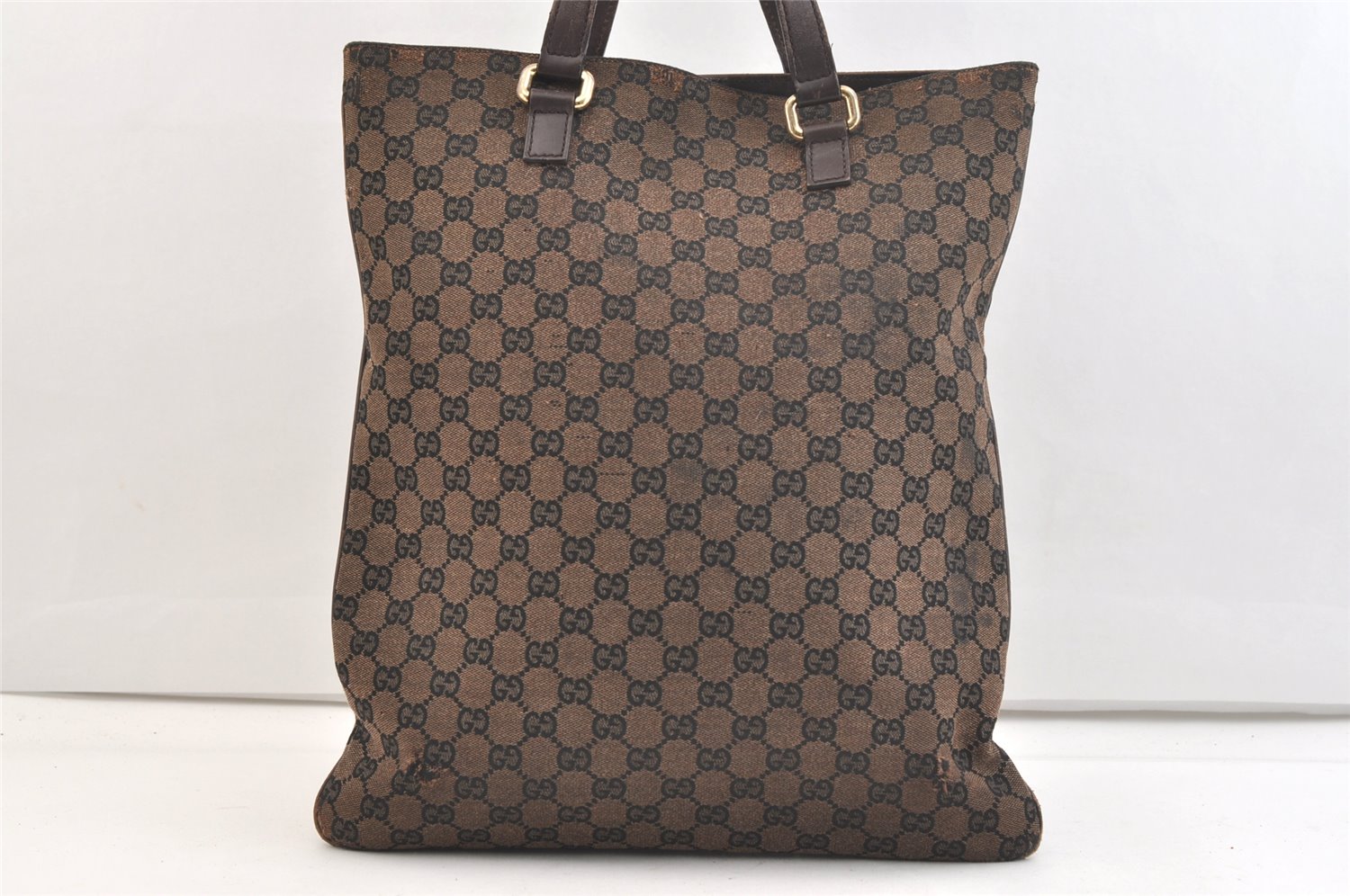 Authentic GUCCI Vintage Hand Tote Bag GG Canvas Leather 272347 Brown 2444K