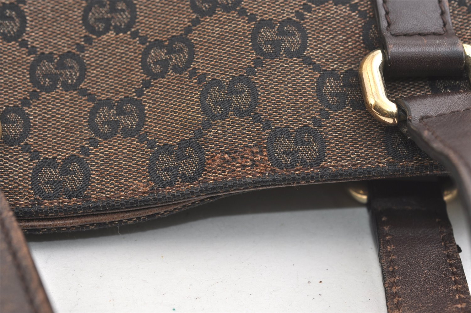 Authentic GUCCI Vintage Hand Tote Bag GG Canvas Leather 272347 Brown 2444K
