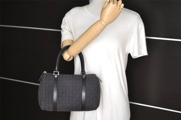 Authentic CELINE C Macadam Carriage Pattern Hand Bag Canvas Leather Black 2445I