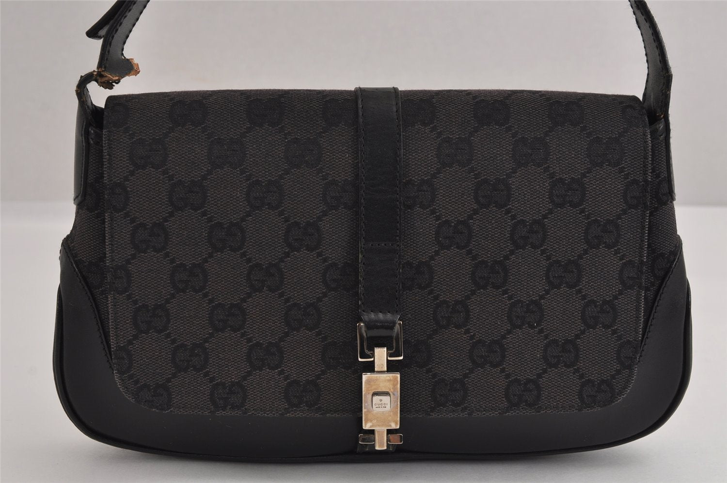 Auth GUCCI Jackie Shoulder Hand Bag GG Canvas Leather Black 0013824 Junk 2445J