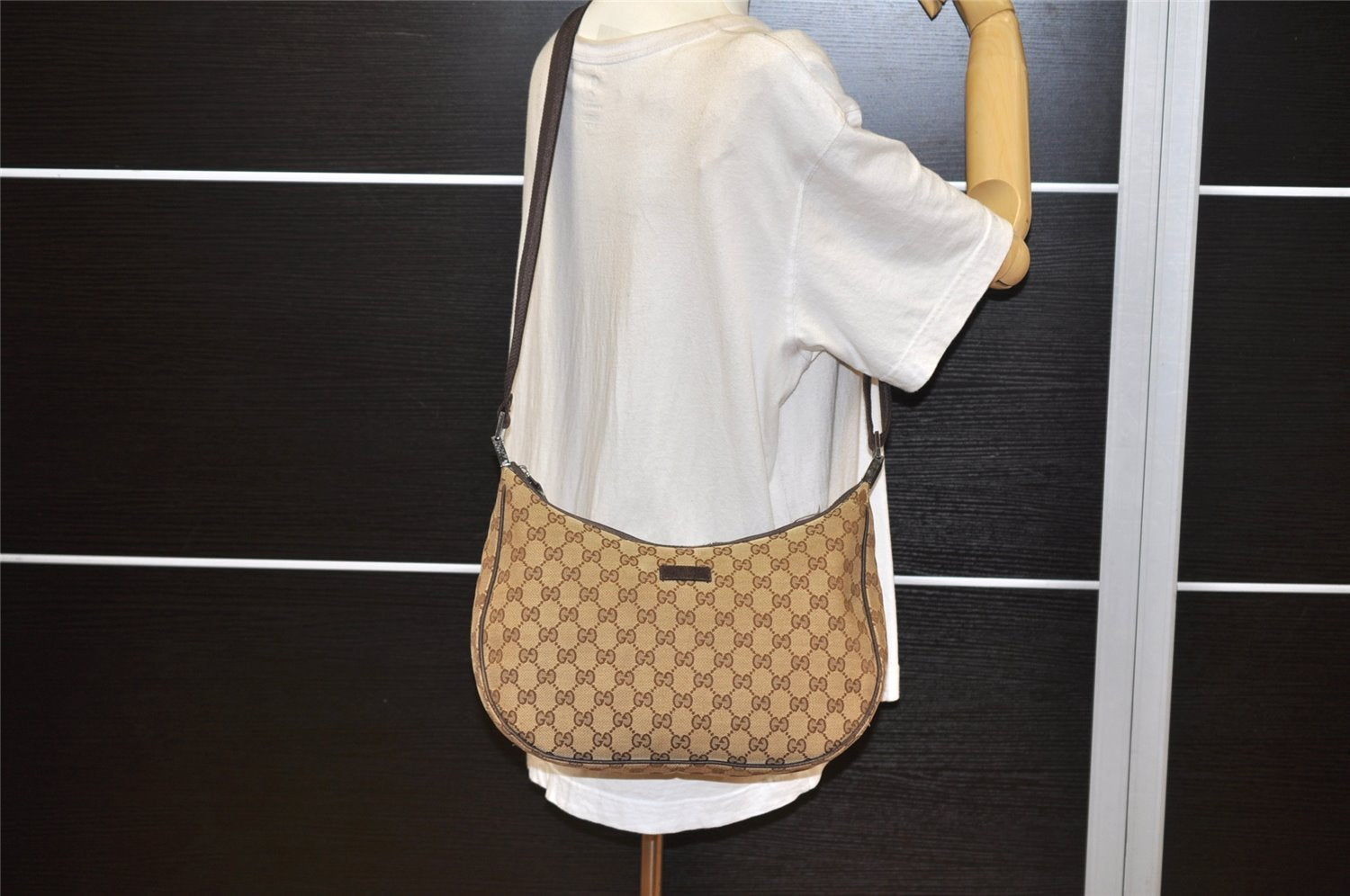 Authentic GUCCI Shoulder Cross Body Bag GG Canvas Leather 122790 Brown 2445K