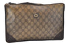 Authentic GUCCI Clutch Hand Bag Purse GG PVC Leather Brown Junk 2446J
