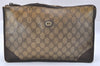 Authentic GUCCI Clutch Hand Bag Purse GG PVC Leather Brown Junk 2446J