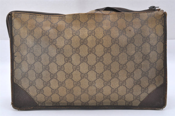 Authentic GUCCI Clutch Hand Bag Purse GG PVC Leather Brown Junk 2446J