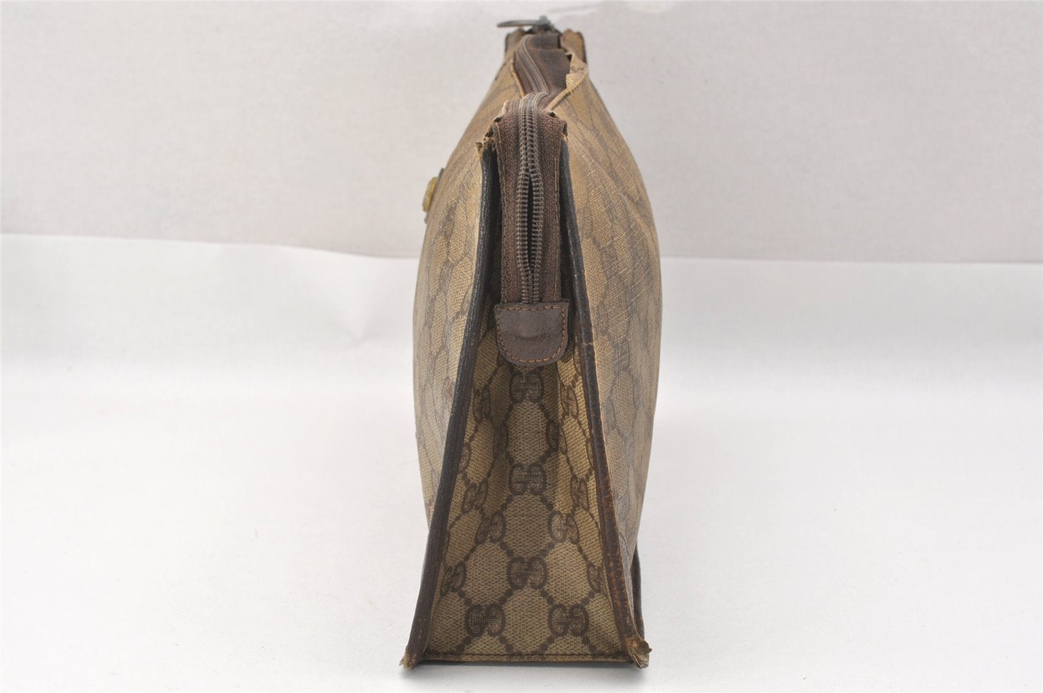 Authentic GUCCI Clutch Hand Bag Purse GG PVC Leather Brown Junk 2446J