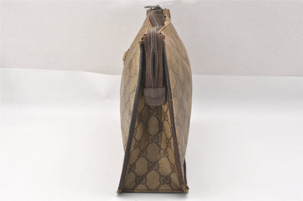 Authentic GUCCI Clutch Hand Bag Purse GG PVC Leather Brown Junk 2446J
