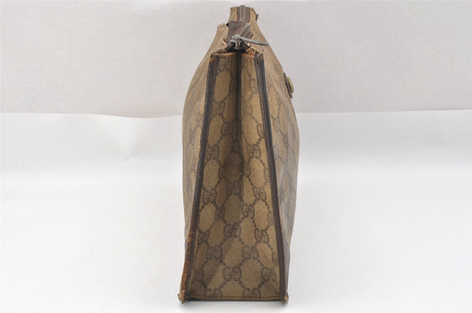 Authentic GUCCI Clutch Hand Bag Purse GG PVC Leather Brown Junk 2446J