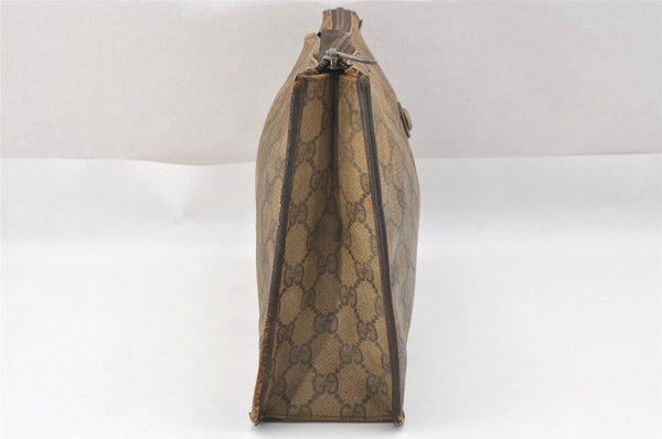 Authentic GUCCI Clutch Hand Bag Purse GG PVC Leather Brown Junk 2446J