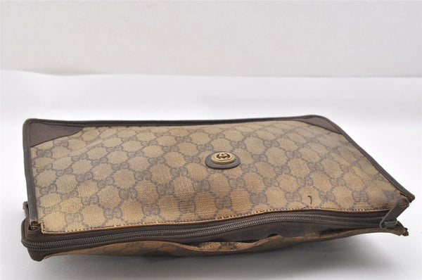 Authentic GUCCI Clutch Hand Bag Purse GG PVC Leather Brown Junk 2446J