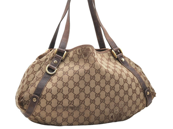 Authentic GUCCI Abbey Shoulder Tote Bag GG Canvas Leather 130736 Brown 2446K