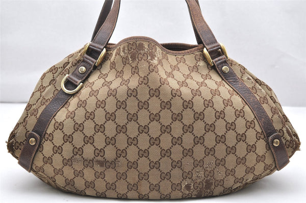 Authentic GUCCI Abbey Shoulder Tote Bag GG Canvas Leather 130736 Brown 2446K