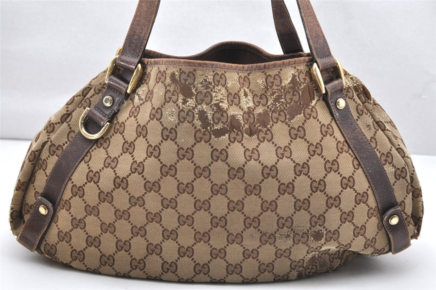 Authentic GUCCI Abbey Shoulder Tote Bag GG Canvas Leather 130736 Brown 2446K