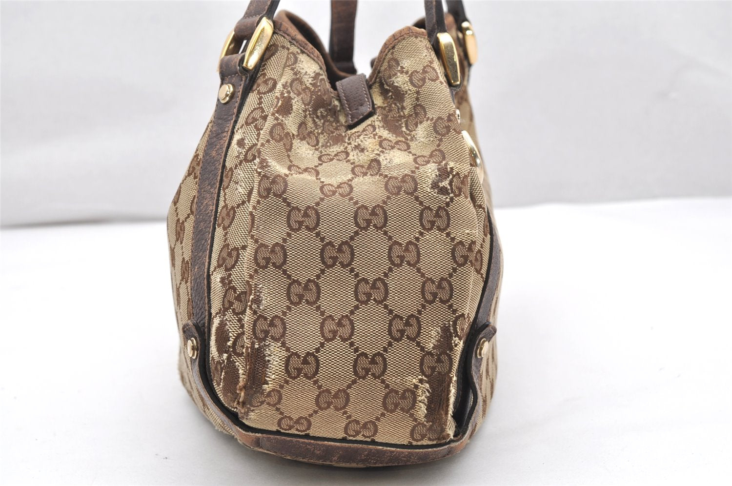 Authentic GUCCI Abbey Shoulder Tote Bag GG Canvas Leather 130736 Brown 2446K