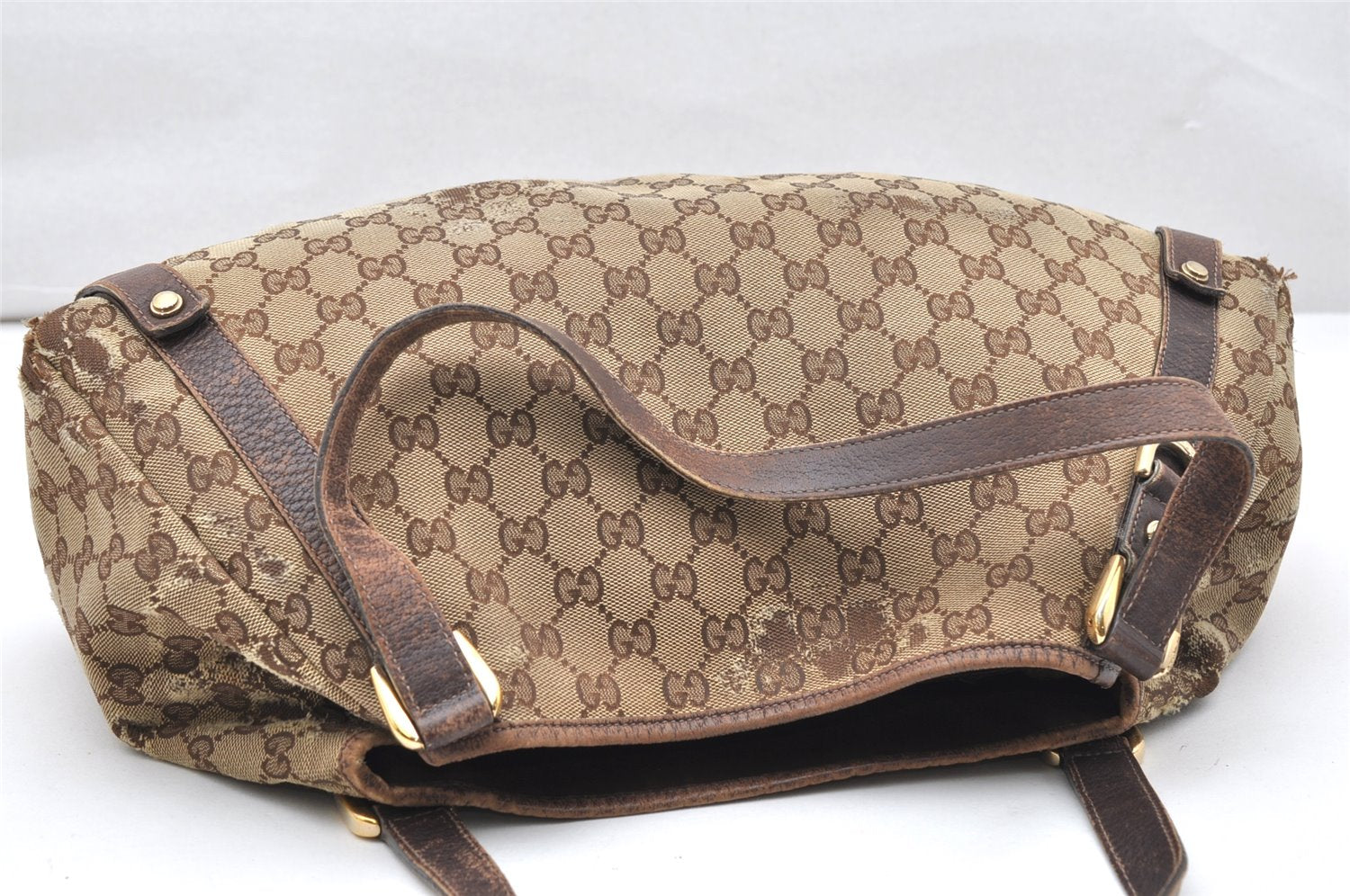 Authentic GUCCI Abbey Shoulder Tote Bag GG Canvas Leather 130736 Brown 2446K