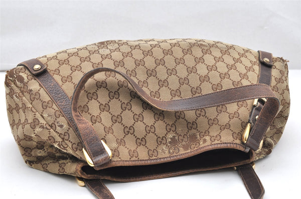Authentic GUCCI Abbey Shoulder Tote Bag GG Canvas Leather 130736 Brown 2446K