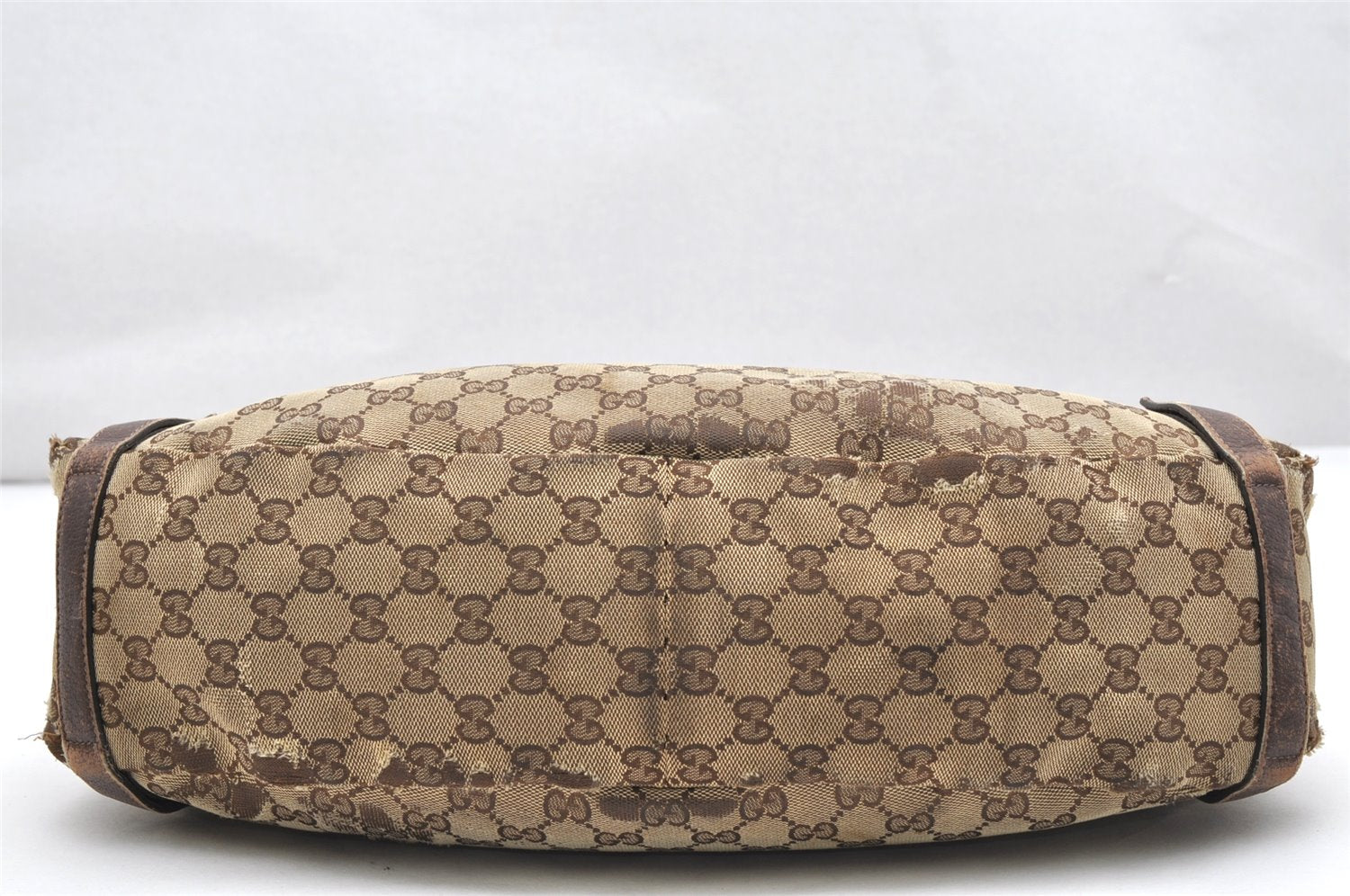 Authentic GUCCI Abbey Shoulder Tote Bag GG Canvas Leather 130736 Brown 2446K