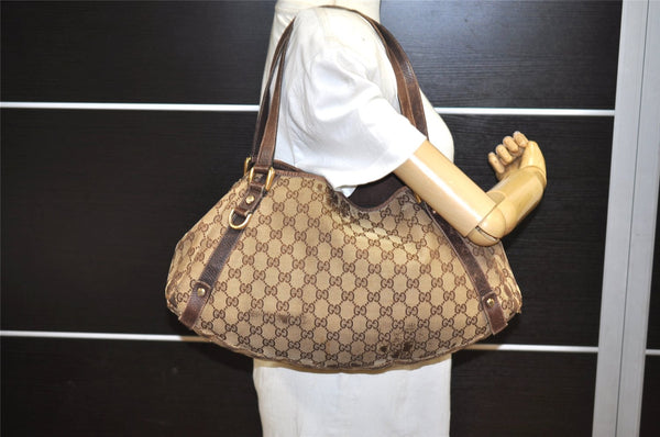 Authentic GUCCI Abbey Shoulder Tote Bag GG Canvas Leather 130736 Brown 2446K