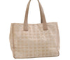 Authentic CHANEL New Travel Line Shoulder Tote Bag Nylon Leather Beige 2448K