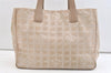 Authentic CHANEL New Travel Line Shoulder Tote Bag Nylon Leather Beige 2448K