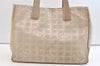 Authentic CHANEL New Travel Line Shoulder Tote Bag Nylon Leather Beige 2448K