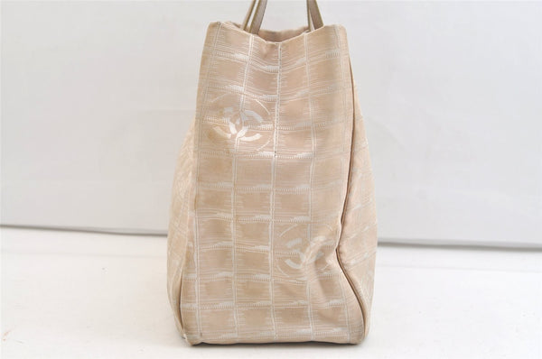 Authentic CHANEL New Travel Line Shoulder Tote Bag Nylon Leather Beige 2448K