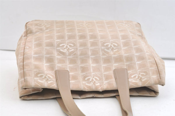 Authentic CHANEL New Travel Line Shoulder Tote Bag Nylon Leather Beige 2448K