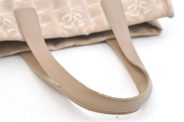 Authentic CHANEL New Travel Line Shoulder Tote Bag Nylon Leather Beige 2448K
