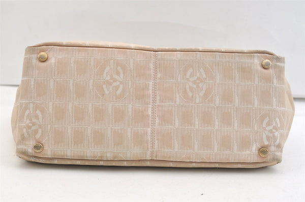 Authentic CHANEL New Travel Line Shoulder Tote Bag Nylon Leather Beige 2448K