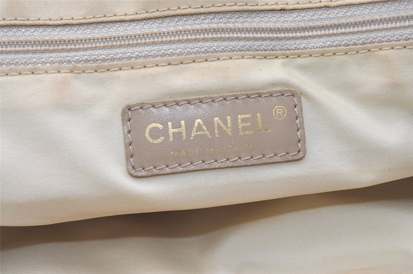 Authentic CHANEL New Travel Line Shoulder Tote Bag Nylon Leather Beige 2448K