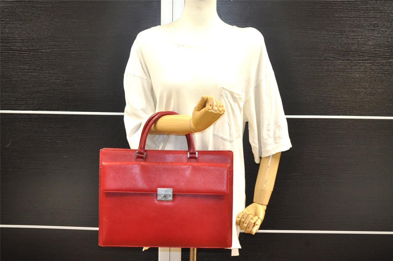Authentic BURBERRY Vintage Leather Briefcase Business Hand Bag Red 2449I