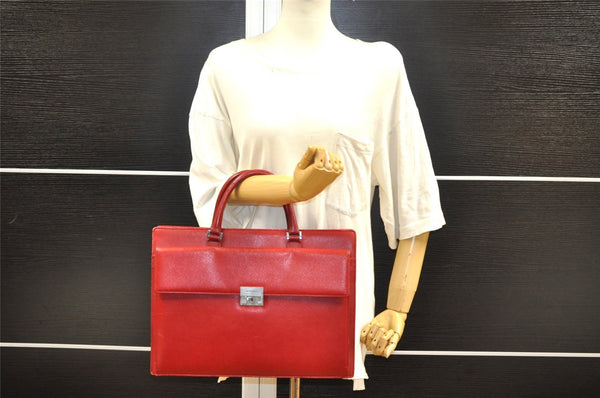 Authentic BURBERRY Vintage Leather Briefcase Business Hand Bag Red 2449I