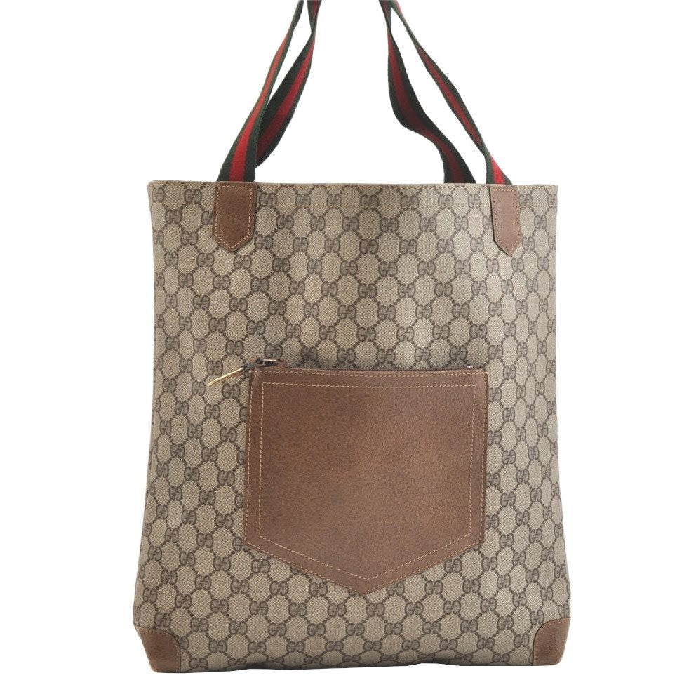 Authentic GUCCI Web Sherry Line Shoulder Tote Bag GG PVC Leather Brown 2449K