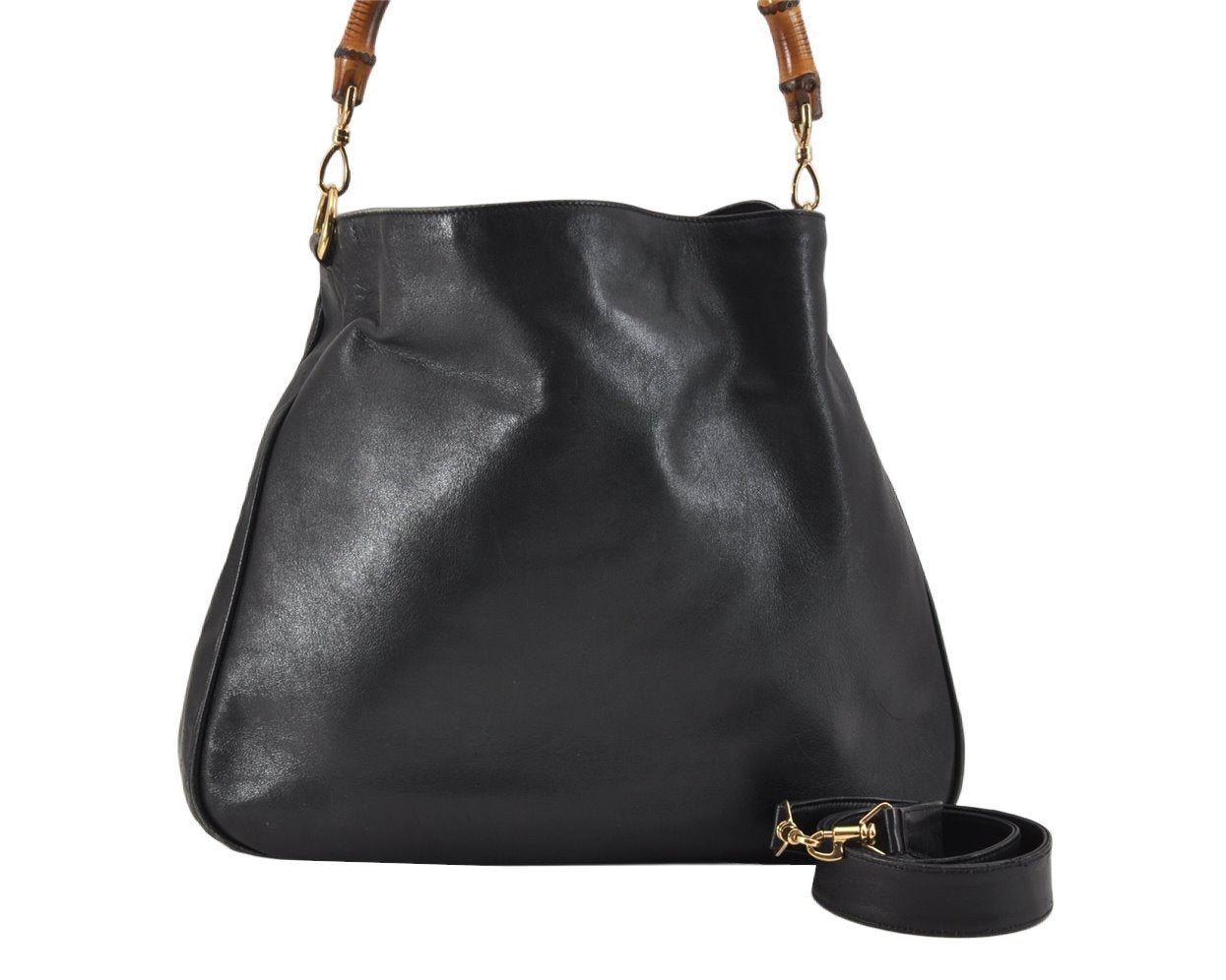 Authentic GUCCI Bamboo 2Way Shoulder Hand Bag Leather Black 0011577 Junk 2450K