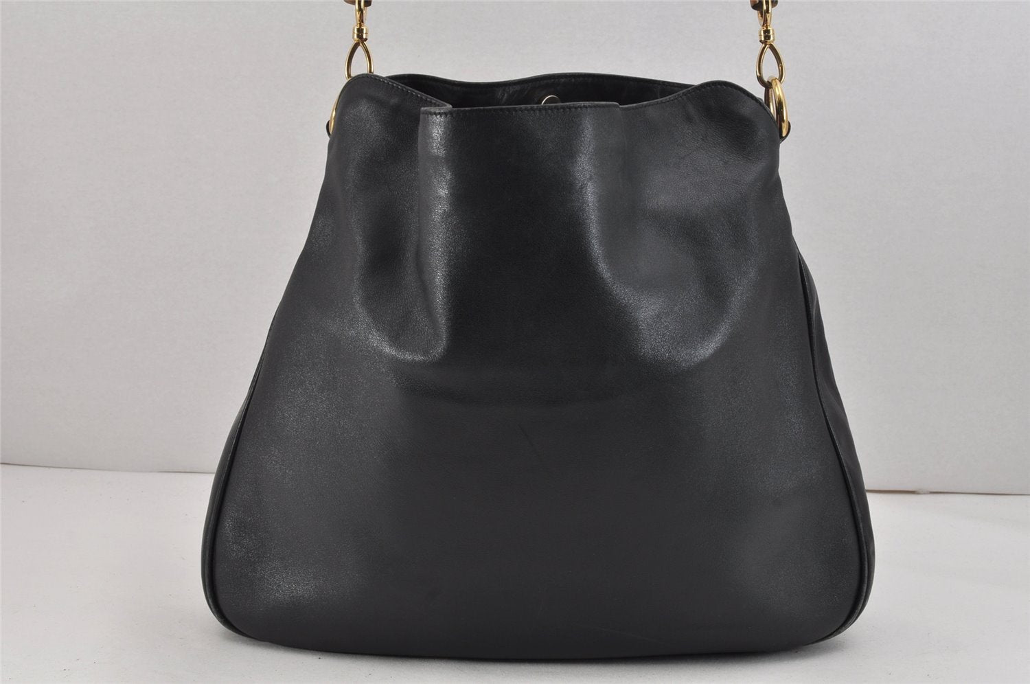 Authentic GUCCI Bamboo 2Way Shoulder Hand Bag Leather Black 0011577 Junk 2450K