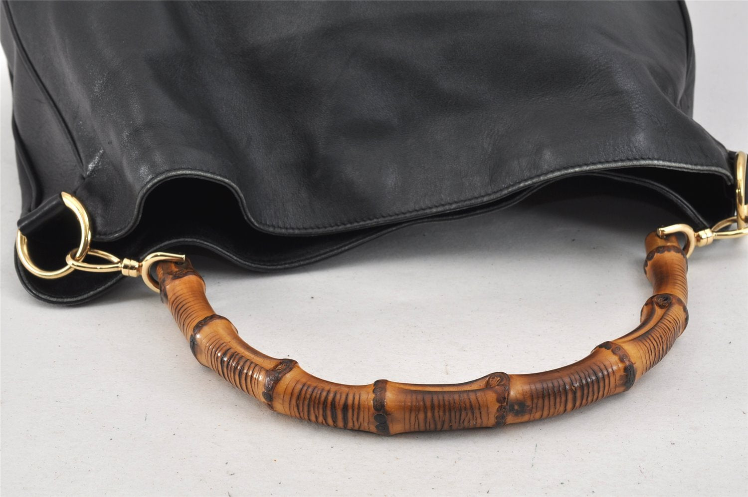 Authentic GUCCI Bamboo 2Way Shoulder Hand Bag Leather Black 0011577 Junk 2450K
