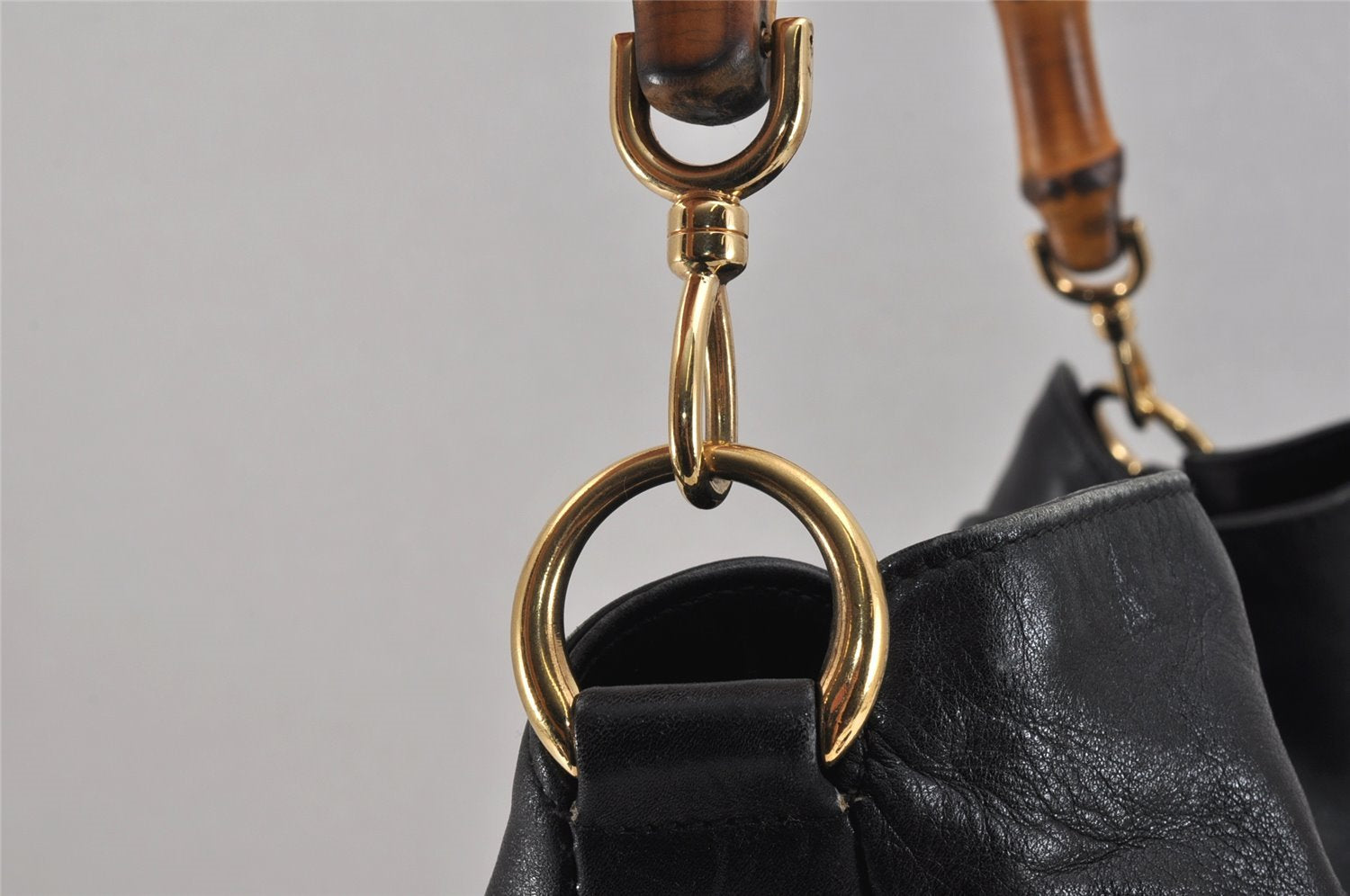 Authentic GUCCI Bamboo 2Way Shoulder Hand Bag Leather Black 0011577 Junk 2450K