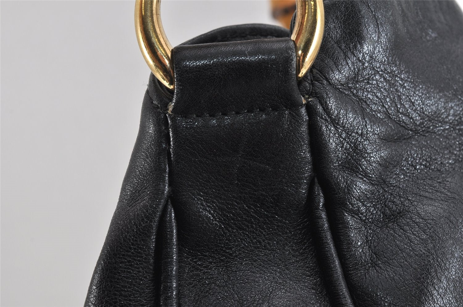 Authentic GUCCI Bamboo 2Way Shoulder Hand Bag Leather Black 0011577 Junk 2450K
