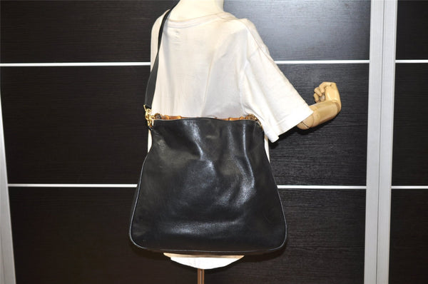 Authentic GUCCI Bamboo 2Way Shoulder Hand Bag Leather Black 0011577 Junk 2450K