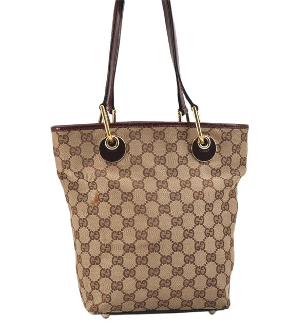 Authentic GUCCI Eclipse Shoulder Tote Bag GG Canvas Enamel 120840 Brown 2451K