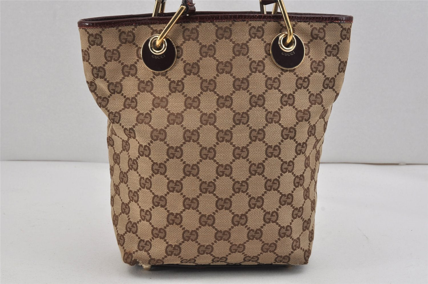 Authentic GUCCI Eclipse Shoulder Tote Bag GG Canvas Enamel 120840 Brown 2451K