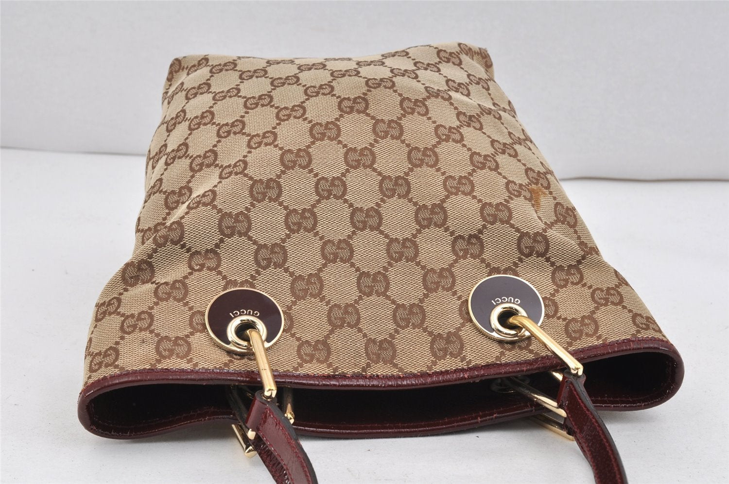 Authentic GUCCI Eclipse Shoulder Tote Bag GG Canvas Enamel 120840 Brown 2451K