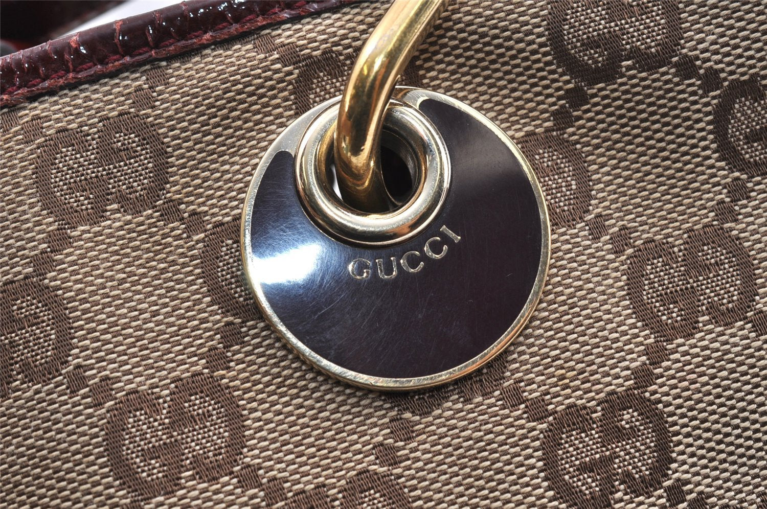 Authentic GUCCI Eclipse Shoulder Tote Bag GG Canvas Enamel 120840 Brown 2451K