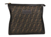 Authentic FENDI Zucca Clutch Hand Bag Purse Nylon Leather Brown Black 2452K