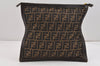 Authentic FENDI Zucca Clutch Hand Bag Purse Nylon Leather Brown Black 2452K