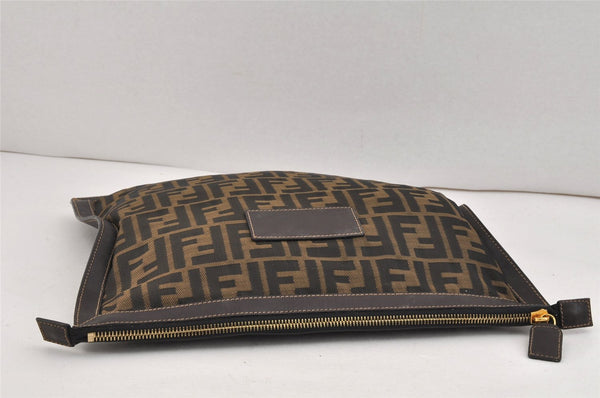 Authentic FENDI Zucca Clutch Hand Bag Purse Nylon Leather Brown Black 2452K